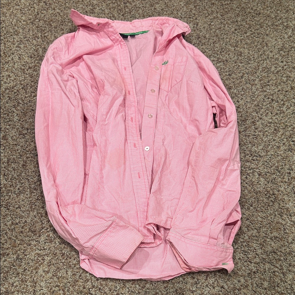 Pink Checkered Shirt with Embroidery